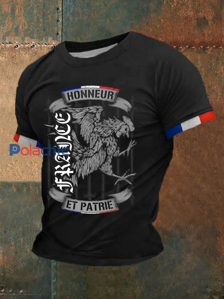 T shirt à manches courtes France honneur et patrie Homme Noir / S