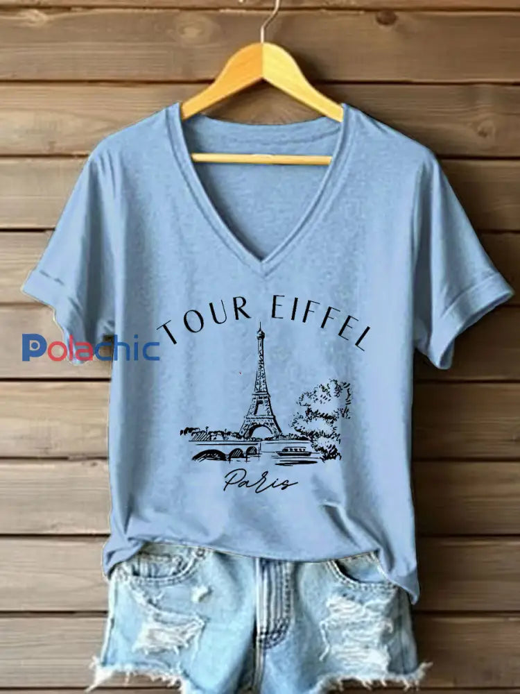 T-shirt à manches courtes France Travel Femme Bleu Clair / S