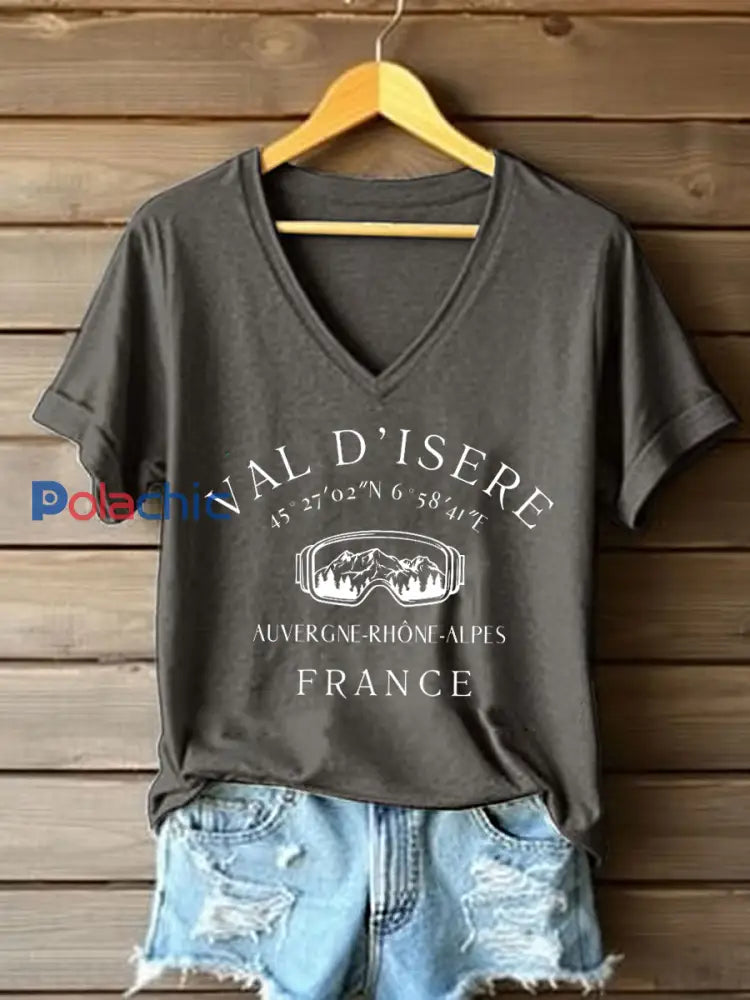 T-shirt à manches courtes France Travel Femme Gris Foncé / S