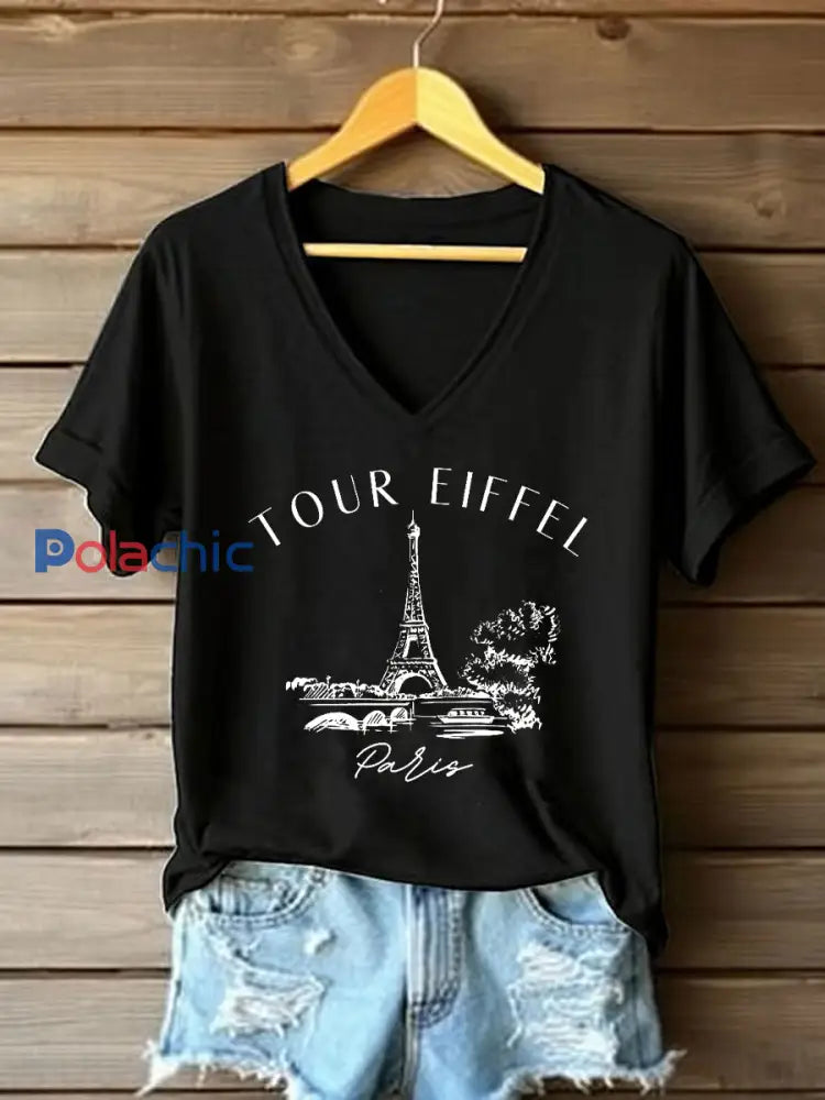 T-shirt à manches courtes France Travel Femme Noir / S