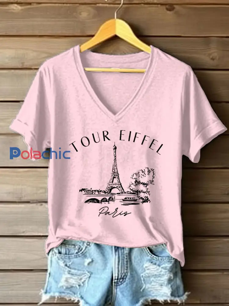 T-shirt à manches courtes France Travel Femme Rose Clair / S