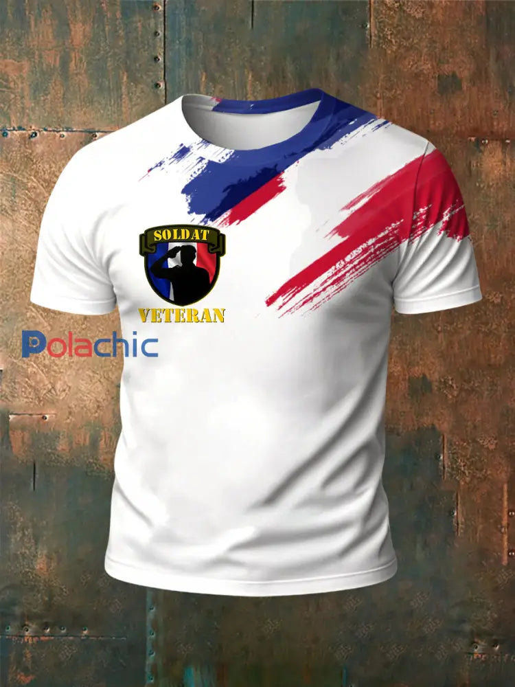 T-shirt à manches courtes imprimé armée française pour hommes Blanc / S