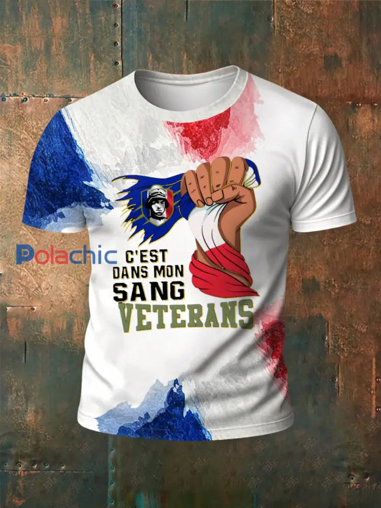 T-shirt à manches courtes imprimé armée française pour hommes Blanc / S