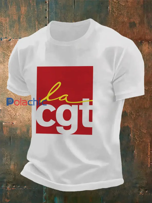 T-shirt à manches courtes imprimé Confédération Générale du Travail pour homme Blanc / S