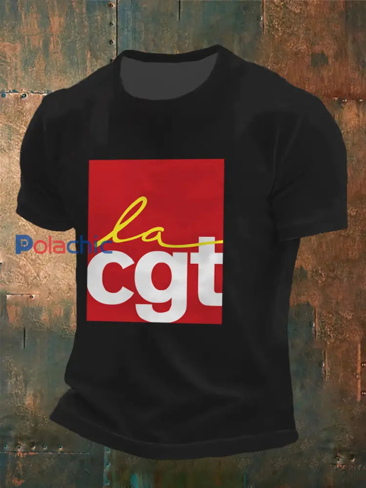 T-shirt à manches courtes imprimé Confédération Générale du Travail pour homme Noir / S