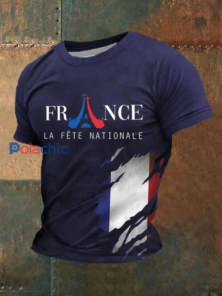 T-shirt à manches courtes imprimé Fete Nationale Homme Bleu Marine / S
