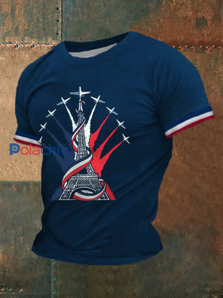 T shirt à manches courtes imprimé Fete Nationale Homme Bleu Marine / S