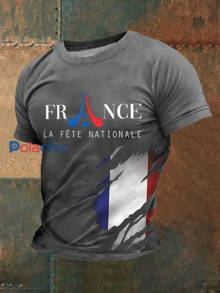 T-shirt à manches courtes imprimé Fete Nationale Homme Gris Clair / S