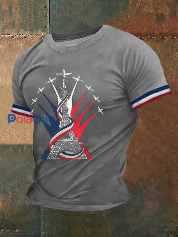 T shirt à manches courtes imprimé Fete Nationale Homme Gris Clair / S
