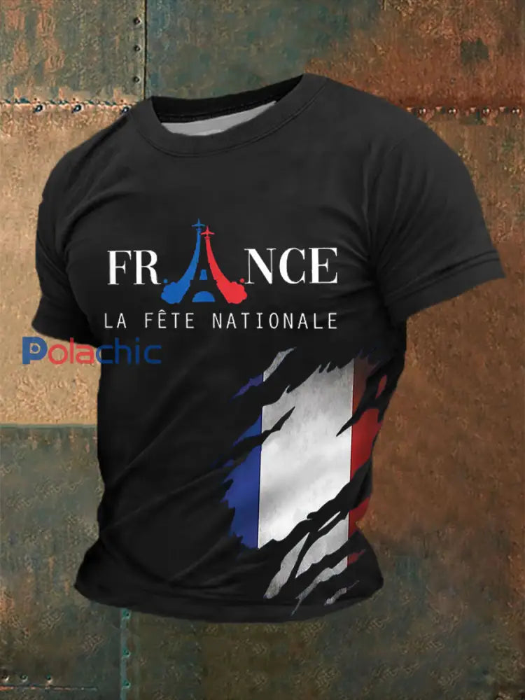 T-shirt à manches courtes imprimé Fete Nationale Homme Noir / S