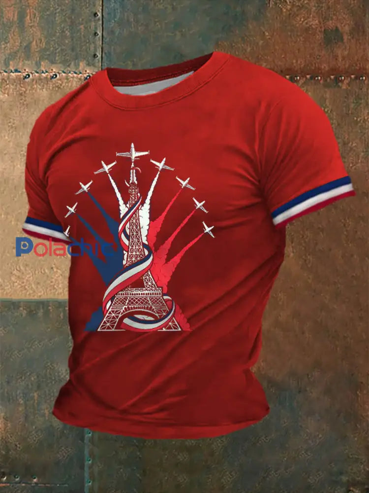 T shirt à manches courtes imprimé Fete Nationale Homme Rouge / S