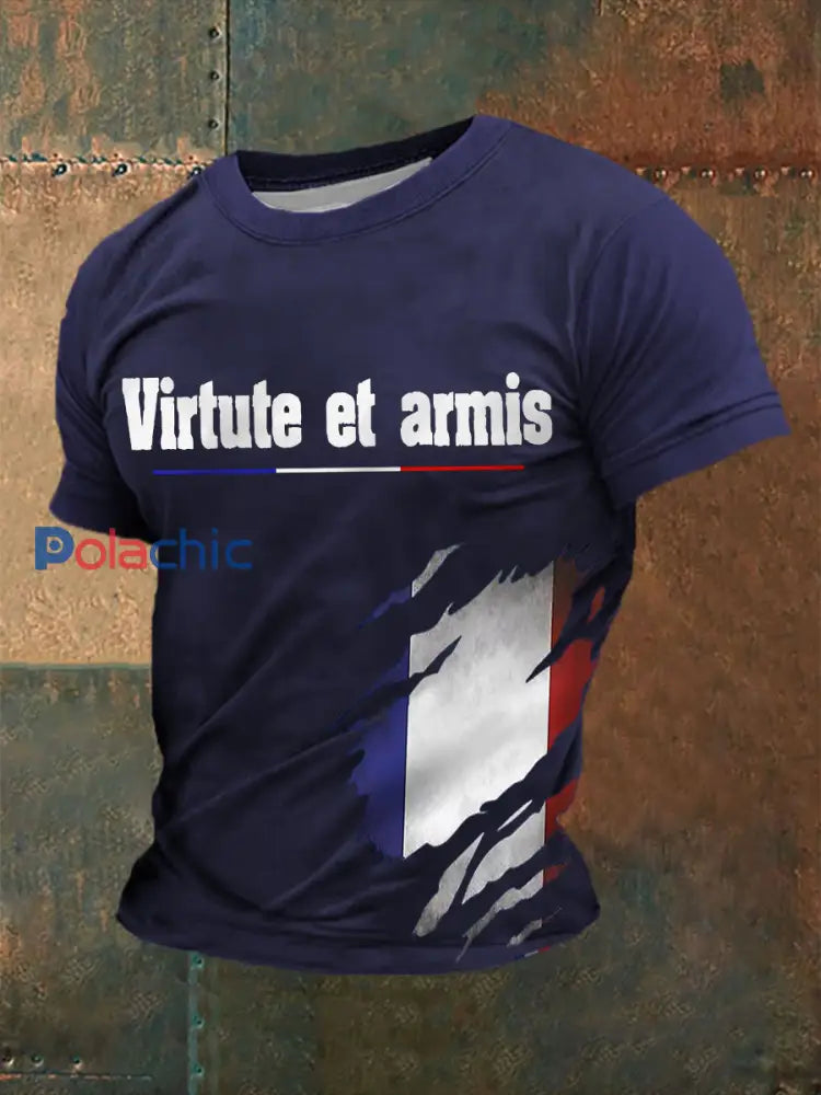 T-shirt à manches courtes imprimé Virtute et armis Homme Bleu Marine / S