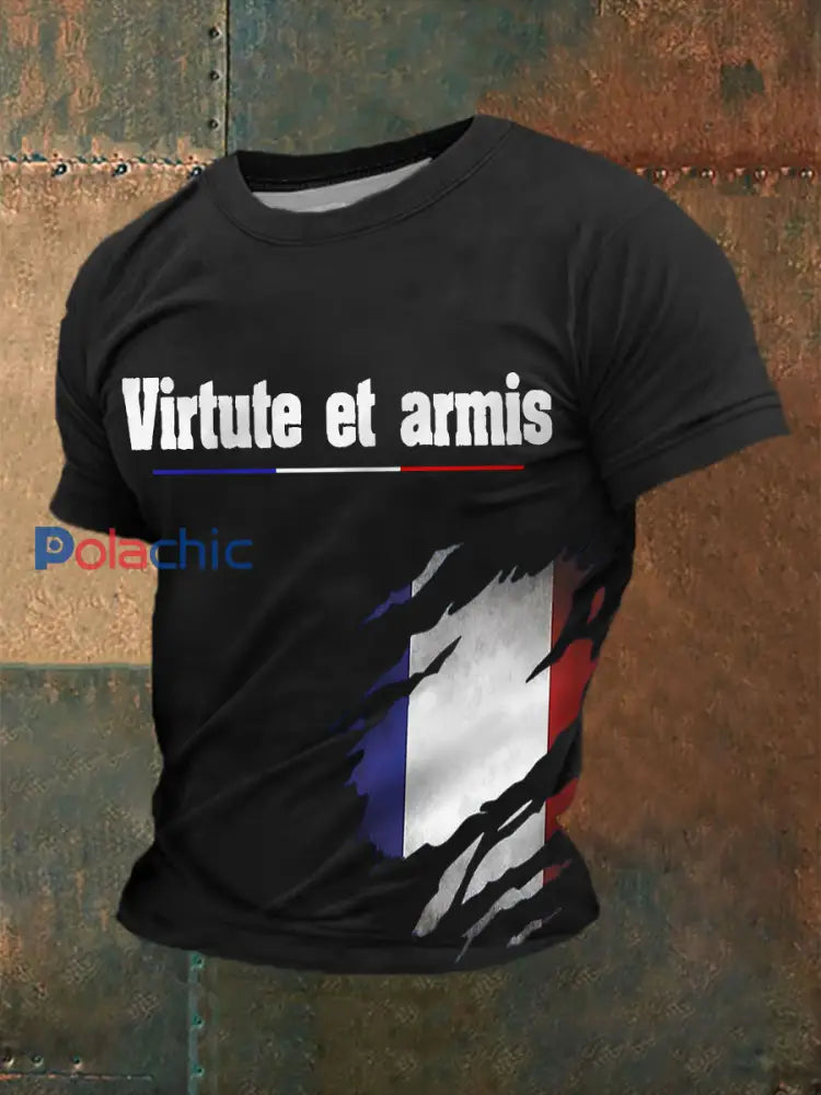T-shirt à manches courtes imprimé Virtute et armis Homme Noir / S