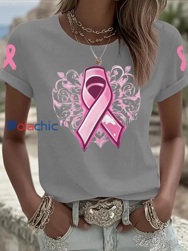 T-shirt à manches courtes Iron On pour femmes gris clair / S