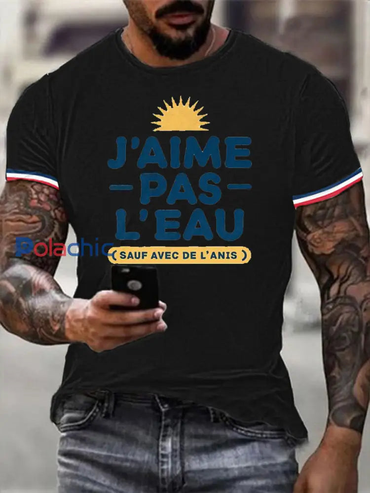 T-shirt à manches courtes J’aime pas l’eau pour homme Noir / S