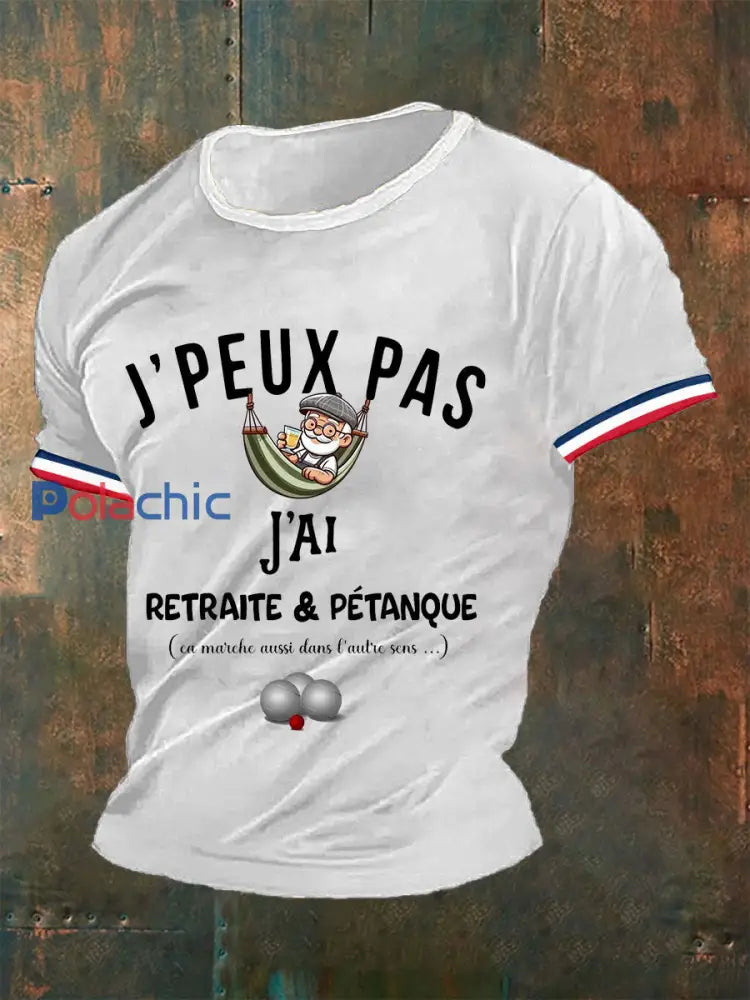 T-shirt à manches courtes J’Peux Pad J’ai Retraite & Petanque Homme Blanc / S
