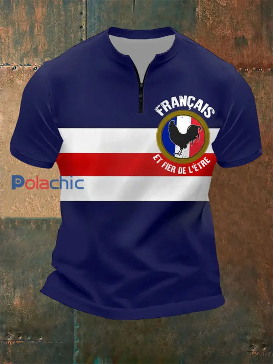 T-shirt à manches courtes Le Coq gaulois Zip Homme Bleu Marine / S