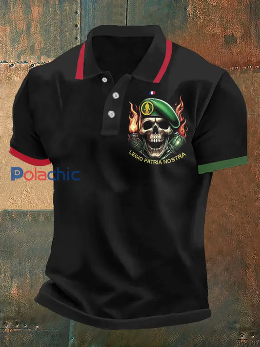 T-shirt à manches courtes Legio Patria Nostra Print Polo Neck Homme Noir / S