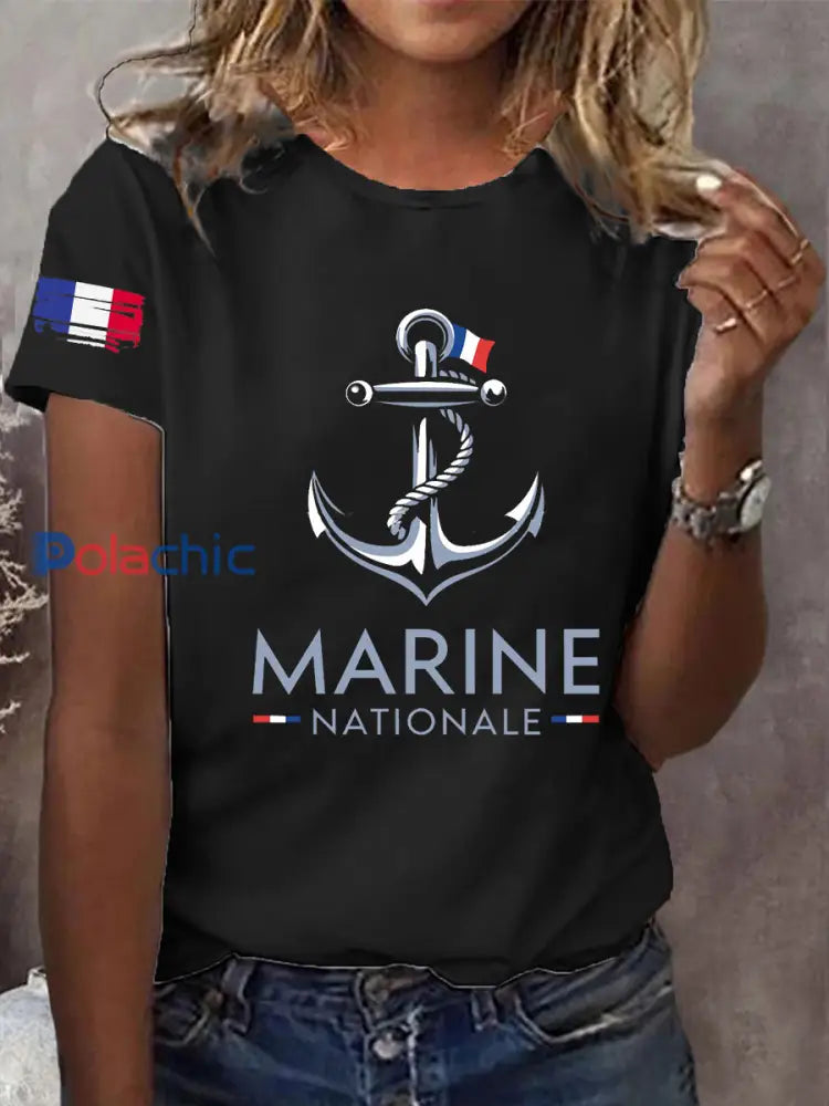 T-shirt à manches courtes Marine Nationale Femme Noir / S