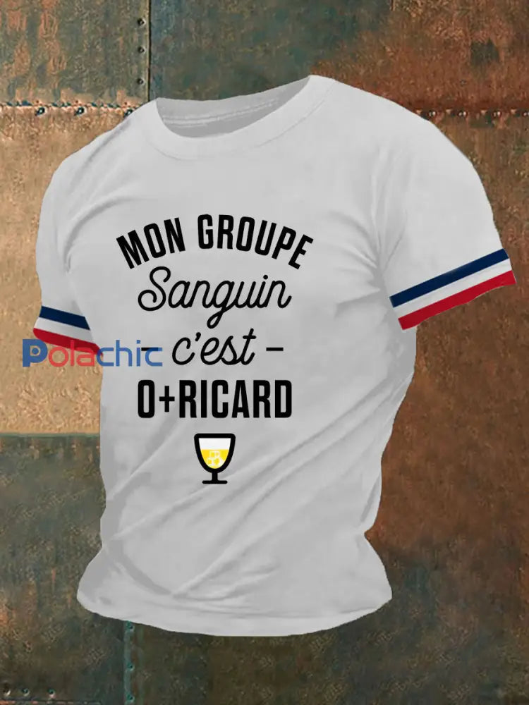 T-shirt à manches courtes Mon groupe sanguin c’est O Ricard pour homme Blanc / S