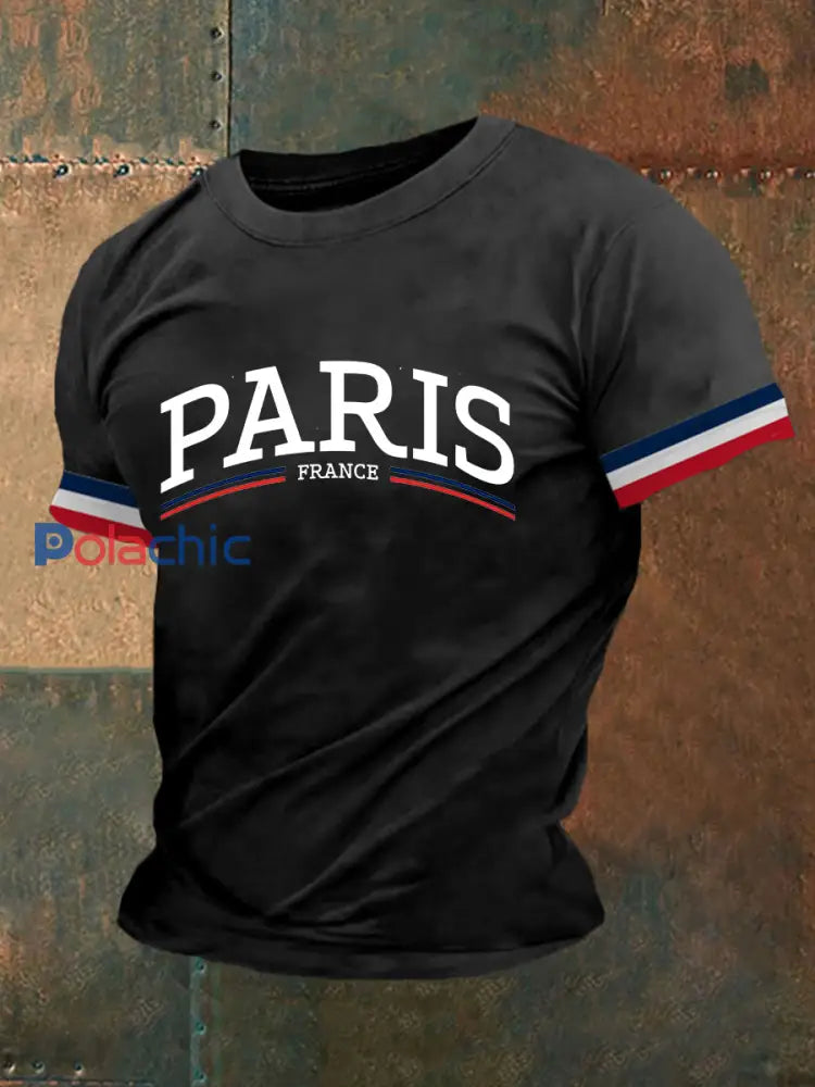 T-shirt à manches courtes Paris France Homme Noir / S