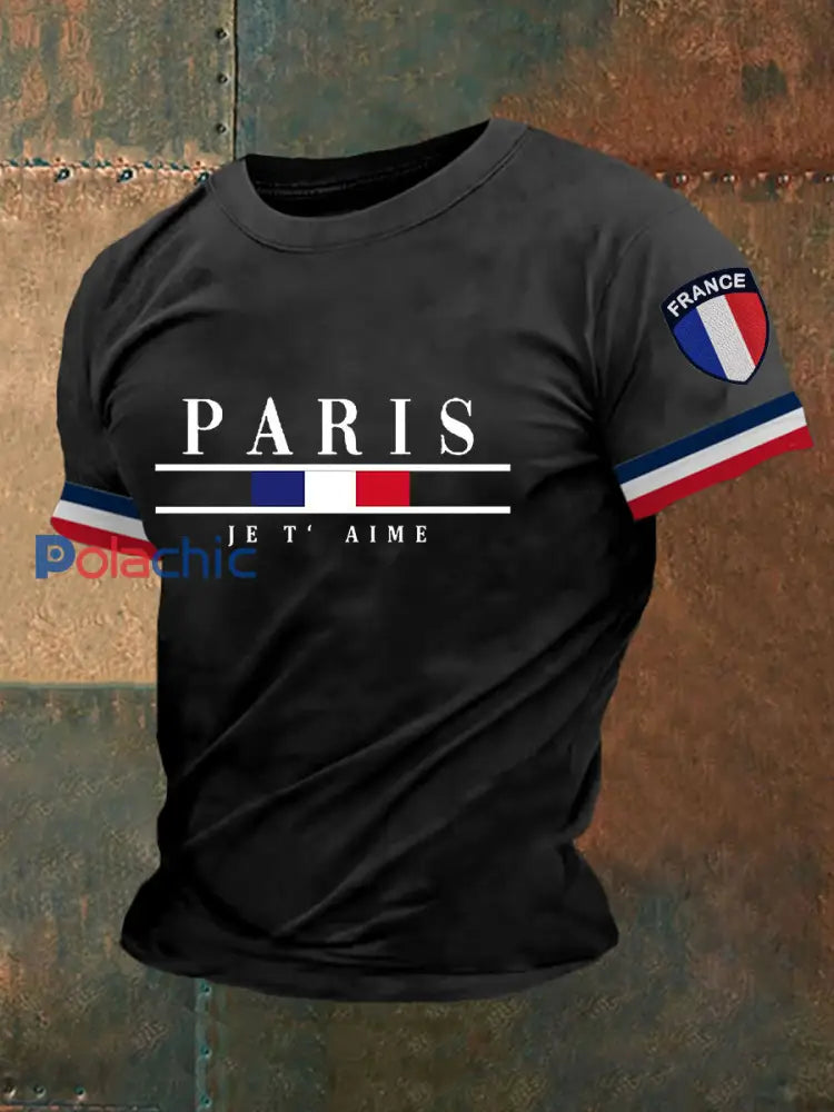 T-shirt à manches courtes Paris Je T’ Aime Homme Noir / S