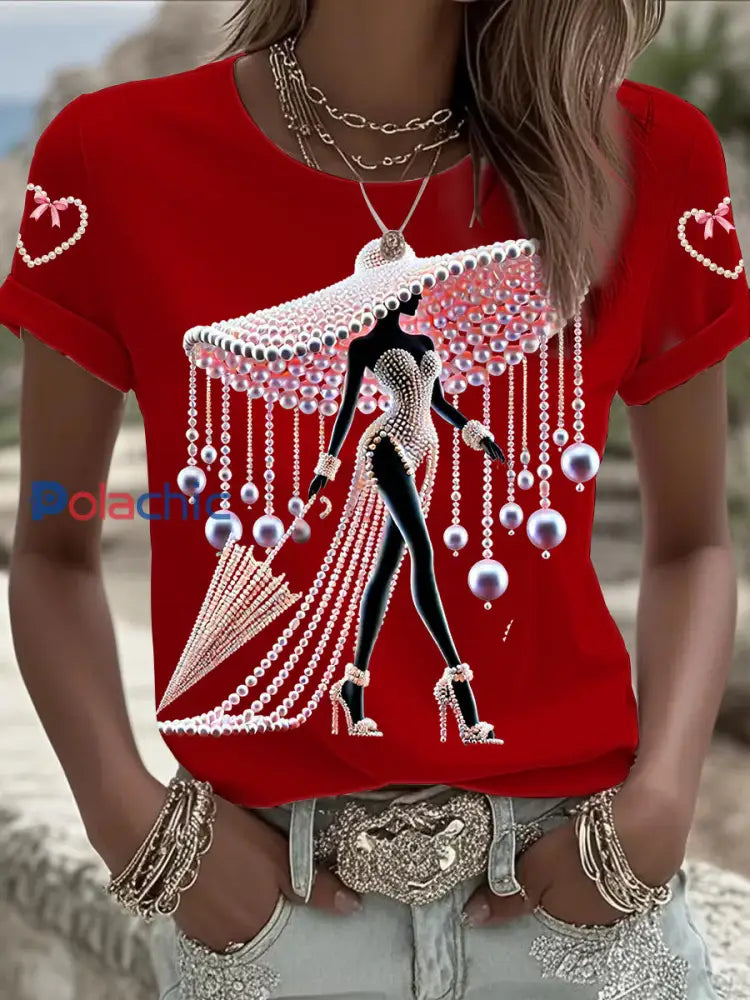 T shirt à manches courtes pour femmes Breast Cancer Awareness Rouge / S