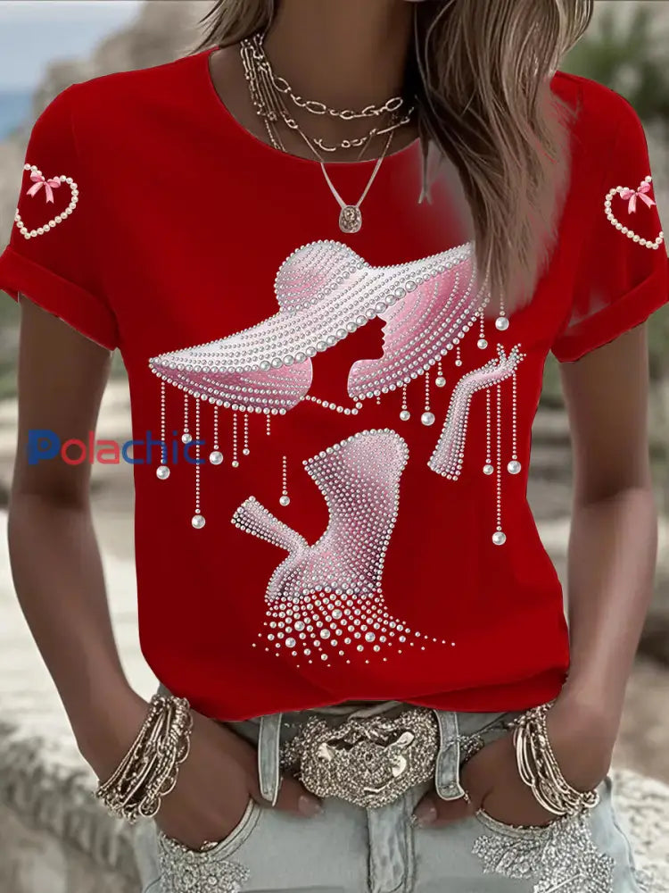 T shirt à manches courtes pour femmes Breast Cancer Awareness Rouge / S