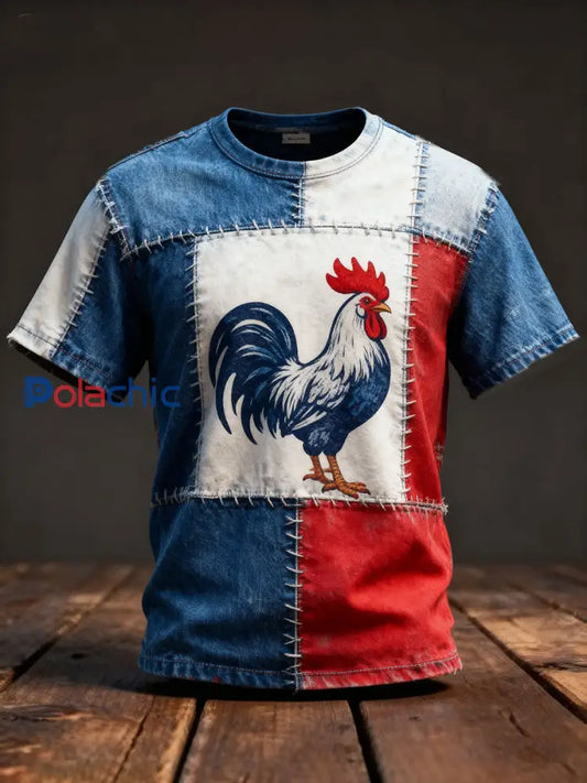 T-shirt à manches courtes rapeau Français Le Coq Gaulois Homme comme image / S