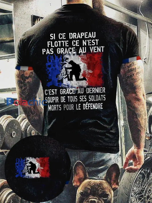 T-shirt à manches courtes Si ce drapeau flotte ce n’est pas grâce au vent Homme Noir / S