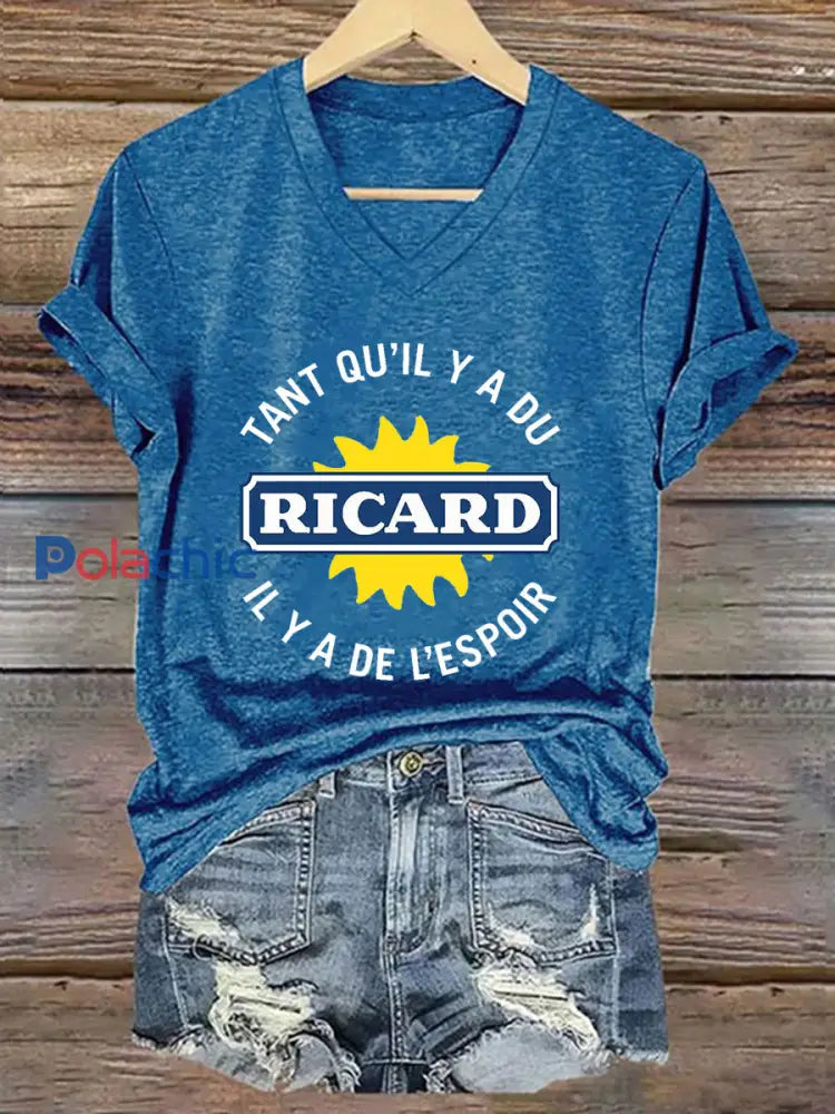 T shirt à manches courtes Tant Qu’il Y A Du Ricard Femme Bleu / S