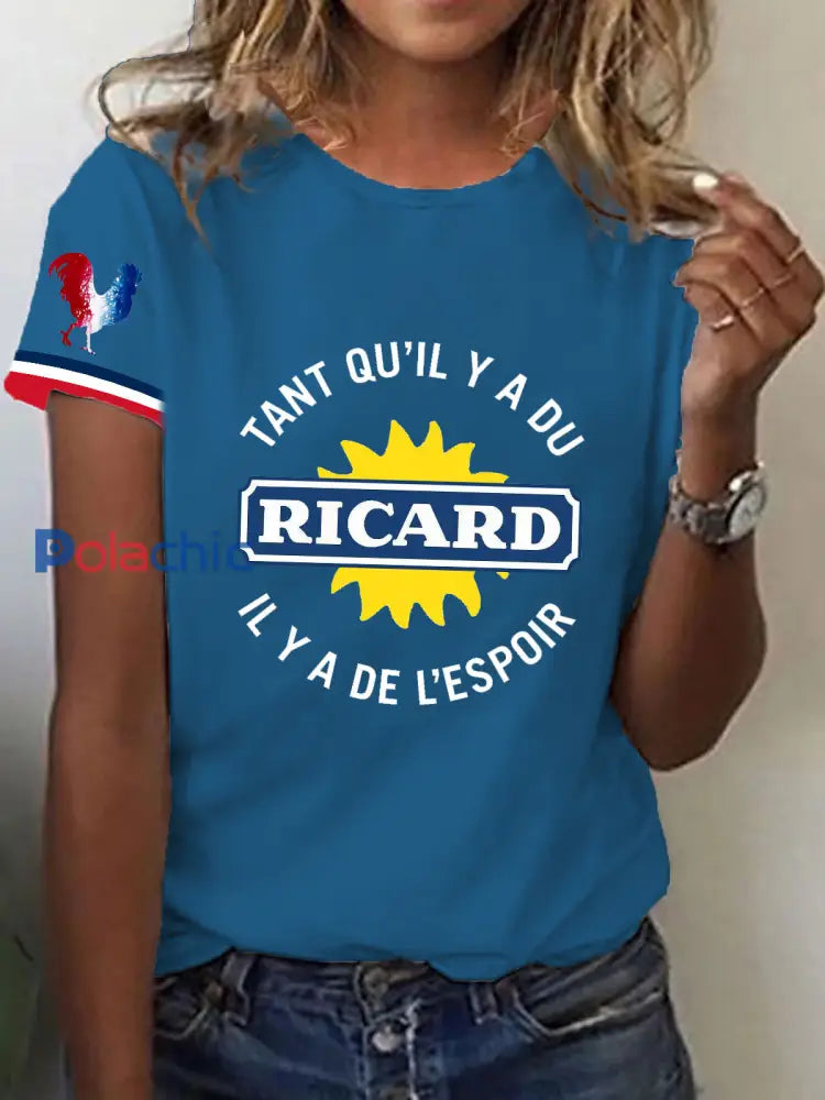 T-shirt à manches courtes Tant Qu’il Y A Du Ricard Femme Bleu / S