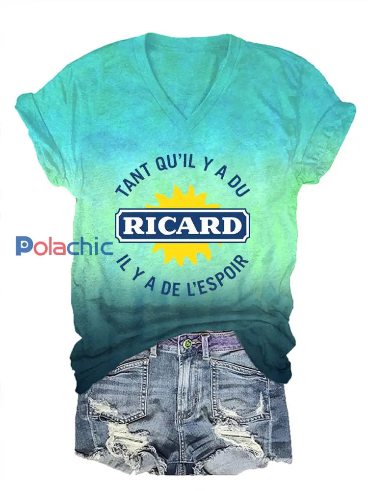 T-shirt à manches courtes Tant Qu’il Y A Du Ricard Femme Bleu-Vert / S