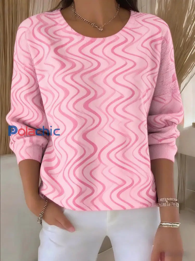 T-shirt à manches longues Casual Women’s Breast Cancer Awareness Print Rose / S