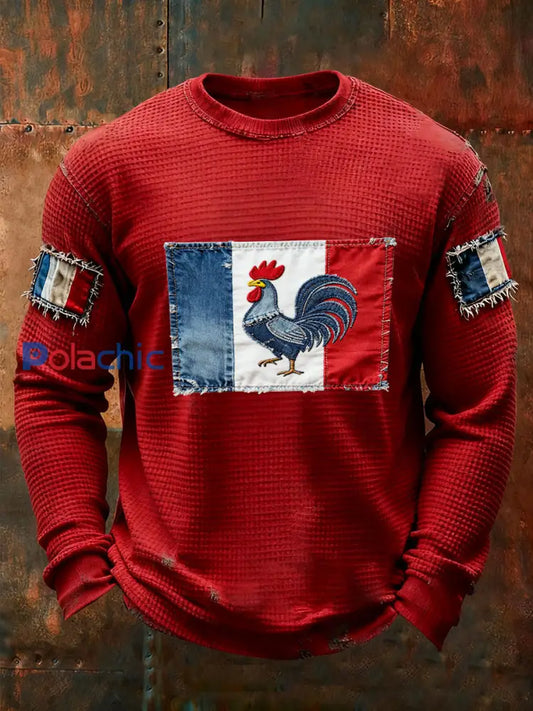 T-shirt à manches longues Drapeau Français Le Coq Gaulois pour homme Rouge / S