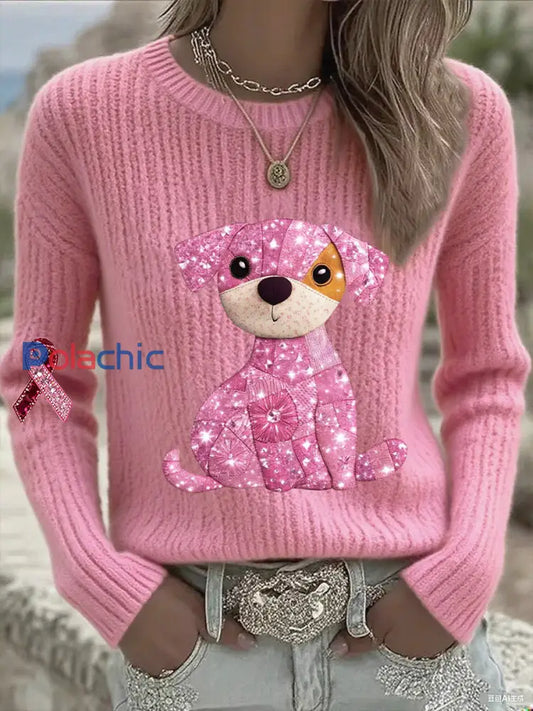 T shirt à manches longues pour femmes avec ruban rose et sensibilisation au cancer du sein Rose / S