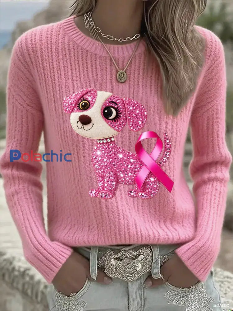 T-shirt à manches longues pour femmes avec ruban rose et sensibilisation au cancer du sein Rose / S