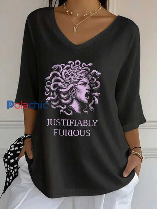 T shirt à manches trois quarts Medusa Femme Noir / S