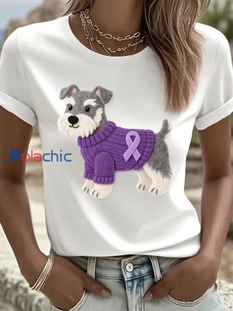 T-shirt à motif de chien Schnauzer Art pour femmes blanc / S