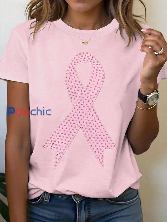T-shirt à ruban rose pour femmes sensibilisation au cancer du sein Rose Clair / S