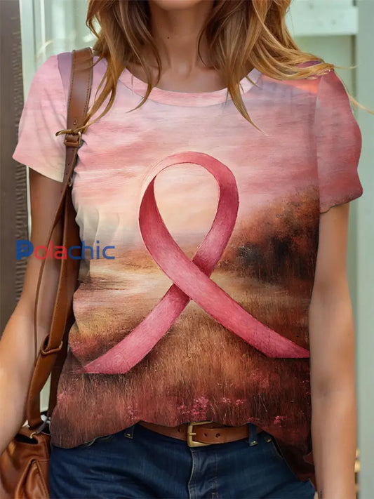 T-shirt à ruban rose pour femmes sensibilisation au cancer du sein Rose / S