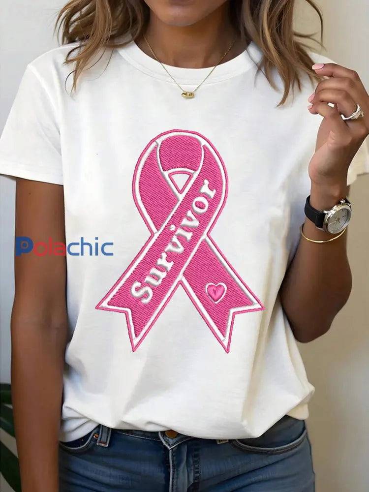 T-shirt à ruban rose Survivor Women’s Breast Cancer Awareness Blanc / S