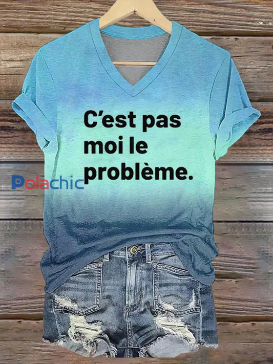 T-shirt col V imprimé C’est pas moi le pro A / S