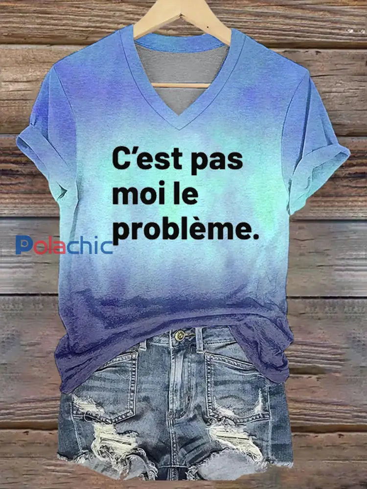 T-shirt col V imprimé C’est pas moi le pro B / S