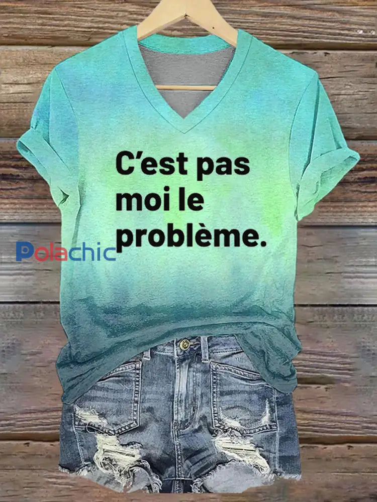 T-shirt col V imprimé C’est pas moi le pro C / S