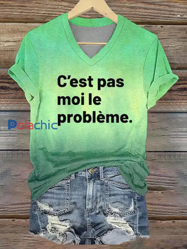 T-shirt col V imprimé C’est pas moi le pro D / S