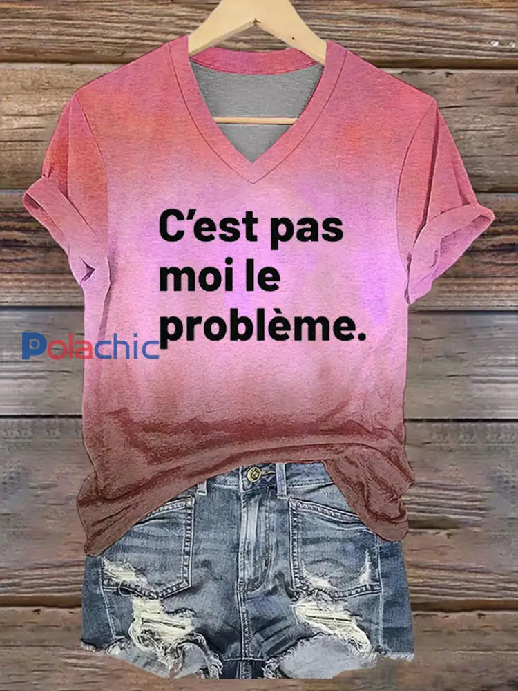 T-shirt col V imprimé C’est pas moi le pro E / S