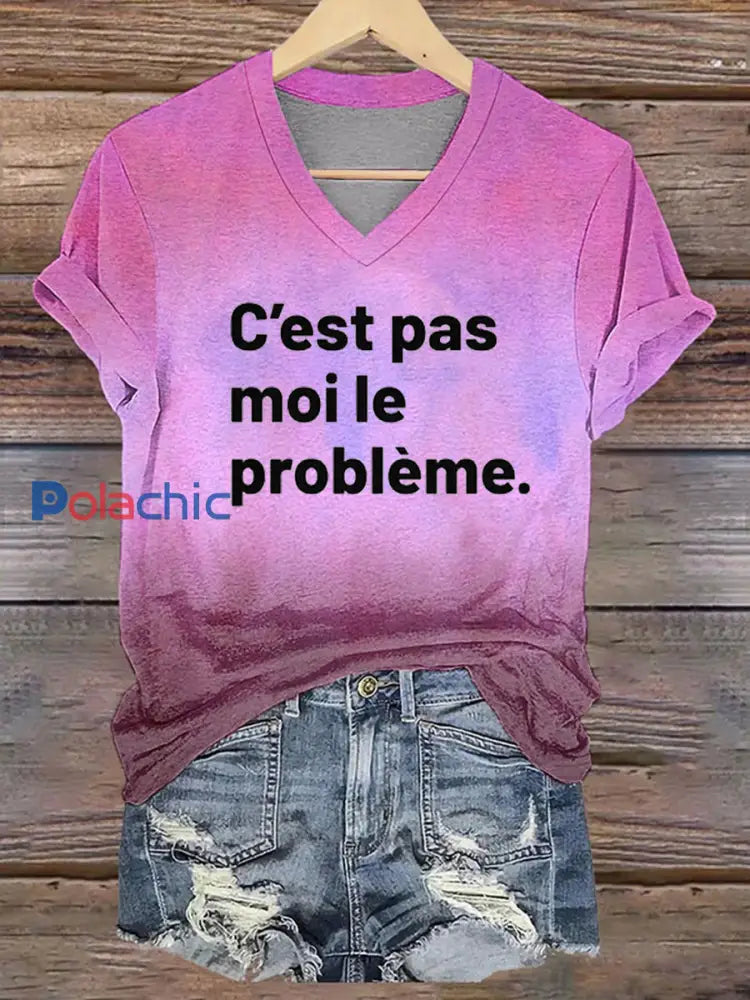 T-shirt col V imprimé C’est pas moi le pro F / S