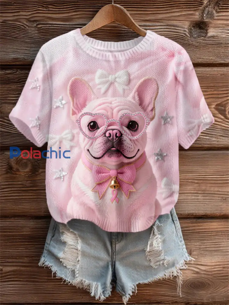 T-shirt de soutien de sensibilisation au cancer du sein ruban rose chien rose femme Rose / S