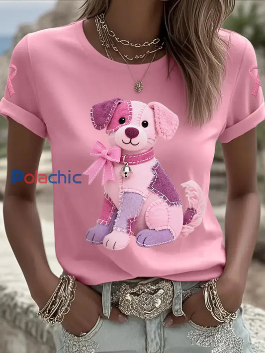 T shirt de soutien de sensibilisation au cancer du sein ruban rose chien rose femme Rose / S